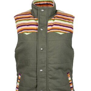 Women’s Hooey Olive Green Vest with Multicolor Stripe Western Yoke